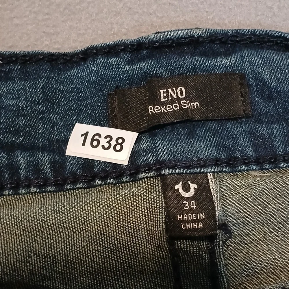 True Religion Jeno Jeans‎ Men 34 Blue Wash Relaxed Slim Stretch Straight Whisker